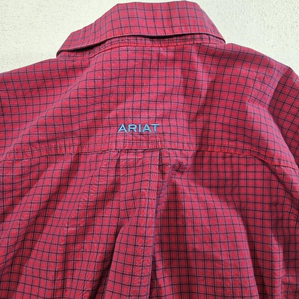 Ariat Pro Series Shirt Large Red Plaid Western Vent Fitted Button Down - Picture 9 of 9
